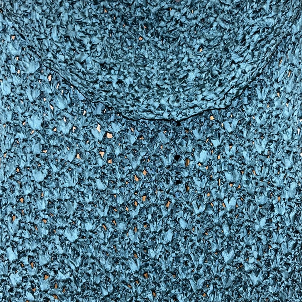Vintage Vivienne Tam Metallic Blue Woven Crochet Dress Cowl Neck S NWOT Rare - Picture 9 of 11